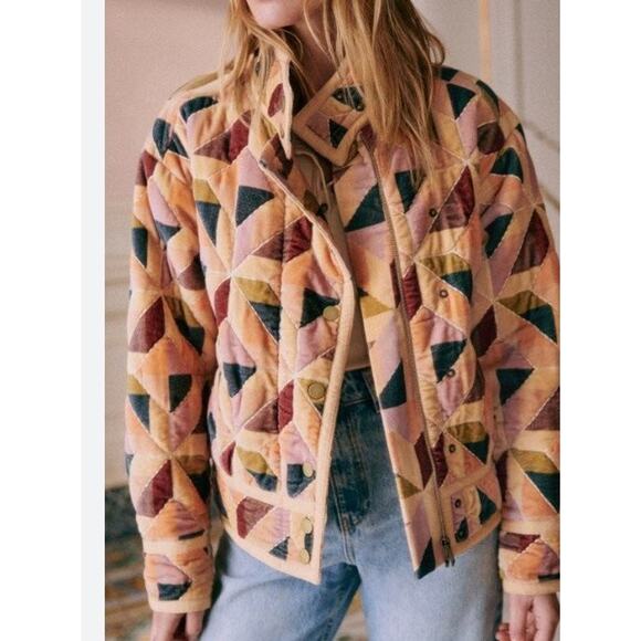 SEZANE Sz 36 4 Brandon Jacket Cotton Stella Patchwork Velvet - Picture 11 of 11